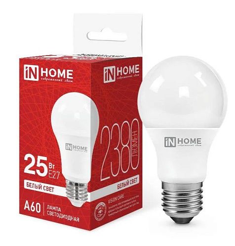 Лампа светодиодная ЛОН LED-A60-VC A60 25Вт 4000К 2380Лм Е27 IN HOME