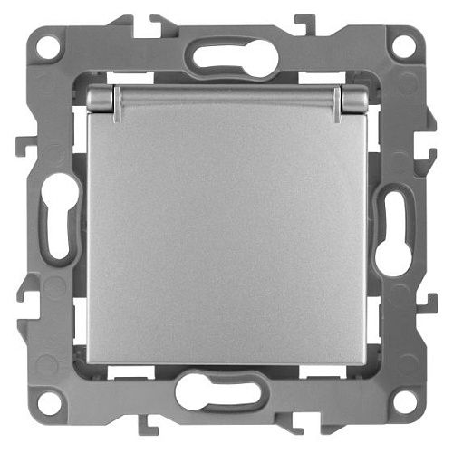 Розетка 2P+E Schuko с защитными шторками с крышкой 16A (алюминий) Эра12 ЭРА (12-2103-03)