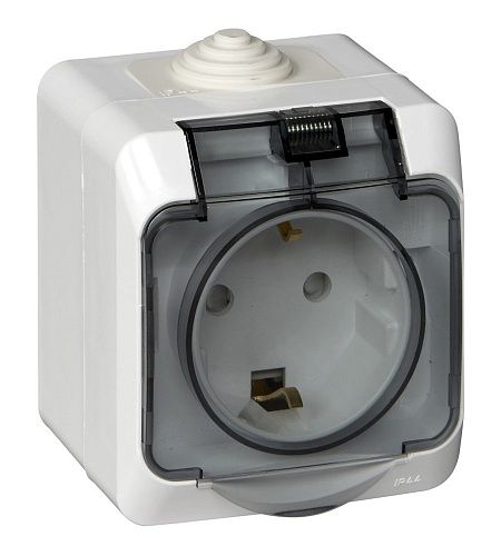 Розетка ОУ с заземлением с крышкой с защитными шторками IP44 (белый) ЭТЮД SE