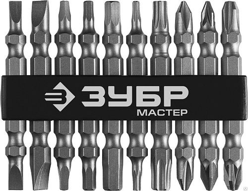 Набор бит 10 предметов длинные МХ-10 Cr-V двусторонние для шуруповерта в держателе МАСТЕР ЗУБР (26089-H10)