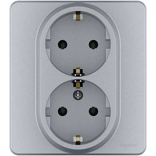Розетка 2-я 2К+З немецкий стандарт (алюминий) INSPIRIA Legrand/Daccord (673752)