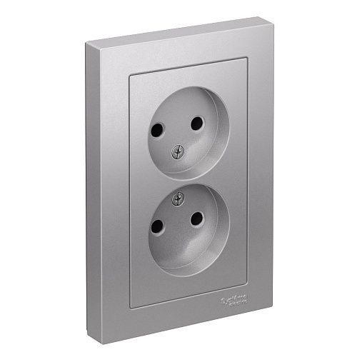 Розетка 2-я без заземления 16А в сборе (алюминий) ATLASDESIGN SE