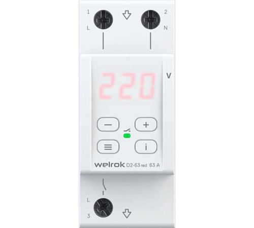 Реле напряжения DIN D2-63 red 2 модуля 63А 220В WELROK