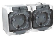 Розетка ОУ 2-я с заземлением с крышкой с защитными шторками IP44 (белый) ЭТЮД SE