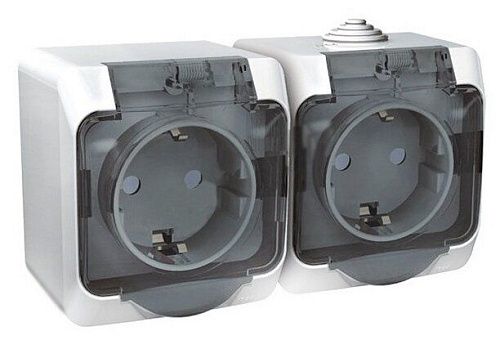Розетка ОУ 2-я с заземлением с крышкой с защитными шторками IP44 (белый) ЭТЮД SE