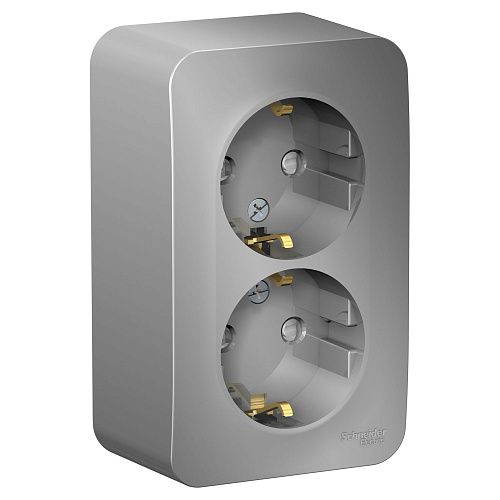 Розетка ОУ 2-я с заземлением с защитными шторками с изолирующей пластиной (алюминий) BLANCA SE