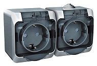 Розетка ОУ 2-я с заземлением с крышкой с защитными шторками IP44 (серый) ЭТЮД SE