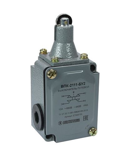 Выключатель путевой ВПК 2111-БУ2 толкатель с роликом IP65 Электротехник (ET511607)
