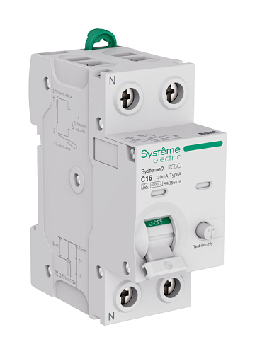Дифференциальный автоматический выключатель 1п+N 16А 6.0kA 30мА тип A Systeme9 SE (S9D56616)