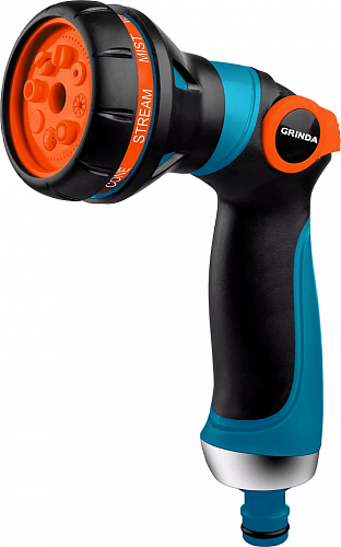 Пистолет поливочный 8 режимов с регулятором напора пластиковый с TPR PROLine S-8 GRINDA