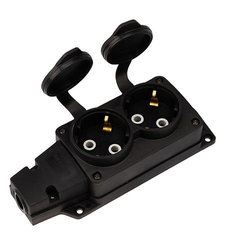 Колодка ОУ 2м штепсельная с крышкой (каучук) COMPACT с/з 16А IP54  черная REXANT