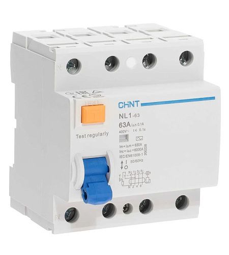 Устройство защитного отключения 4п 63A 100мА тип AC (DB) (R) NL1-63 CHINT (200228)