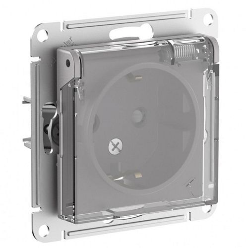 Розетка с заземлением с защитными шторками с крышкой 16А IP44 (алюминий) ATLASDESIGN AQUA SE