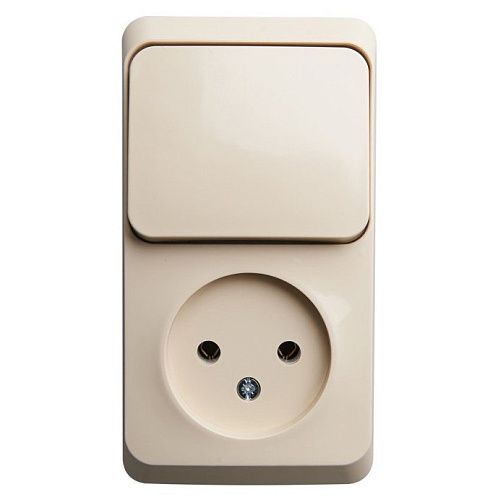 Блок ОУ: розетка без заземления + выключатель 1кл (кремовый) ЭТЮД SE