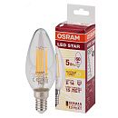 Лампа светодиодная свеча STAR CLASSIC 5Вт 827 660Лм E14 Filament прозрачная 4058075116672 OSRAM