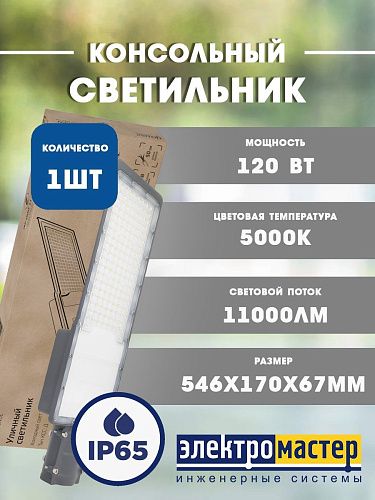 Светильник светодиодный уличный Avenue 120Вт 5000К 11000Лм 546х170х67мм IP65 GAUSS