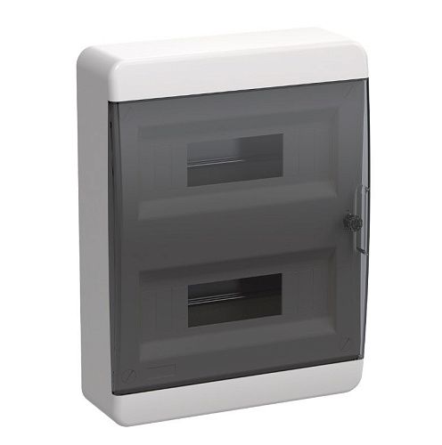 TEKFOR Корпус пластиковый ОУ ЩРН-П-24 с N/PE-13/13 (прозрачная черная дверь) 102х385х290 IP41 (IEK)