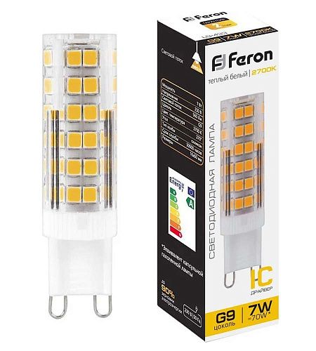 Лампа светодиодная капсула LB-433 7Вт 2700K 560Лм G9 175-265В Feron