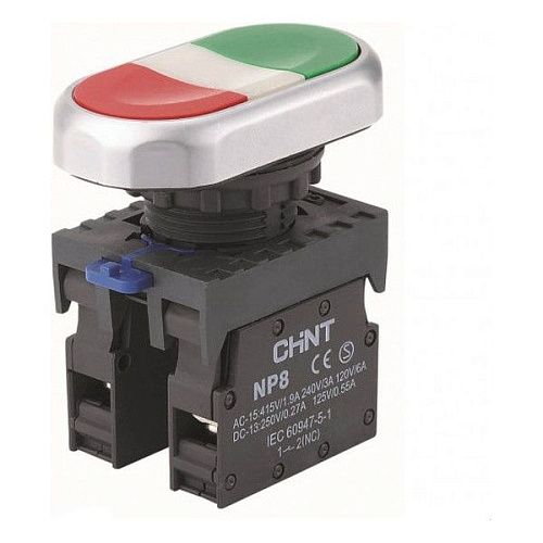 Кнопка двойная NP8-11SD 1НО+1НЗ AC110В-220В(LED) IP65 (R) CHINT