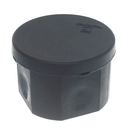 Коробка распределительная ОУ 70х50мм с крышкой 4 ввода двухкомпонентная безгалогенная (HF) IP66 (черная) Промрукав