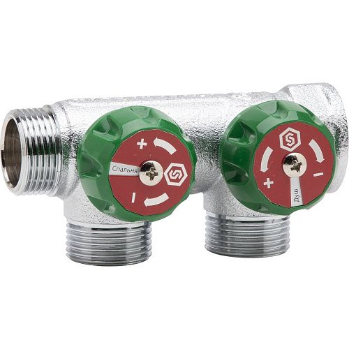 Коллектор с регулирующими вентилями 3/4 х1/2"х2 вых. плоскость SMB-6849-341202 STOUT